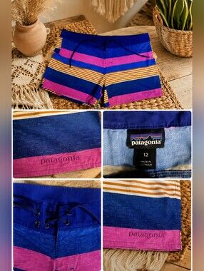 Patagonia Blue and Pink Striped Swim Shorts Size 12